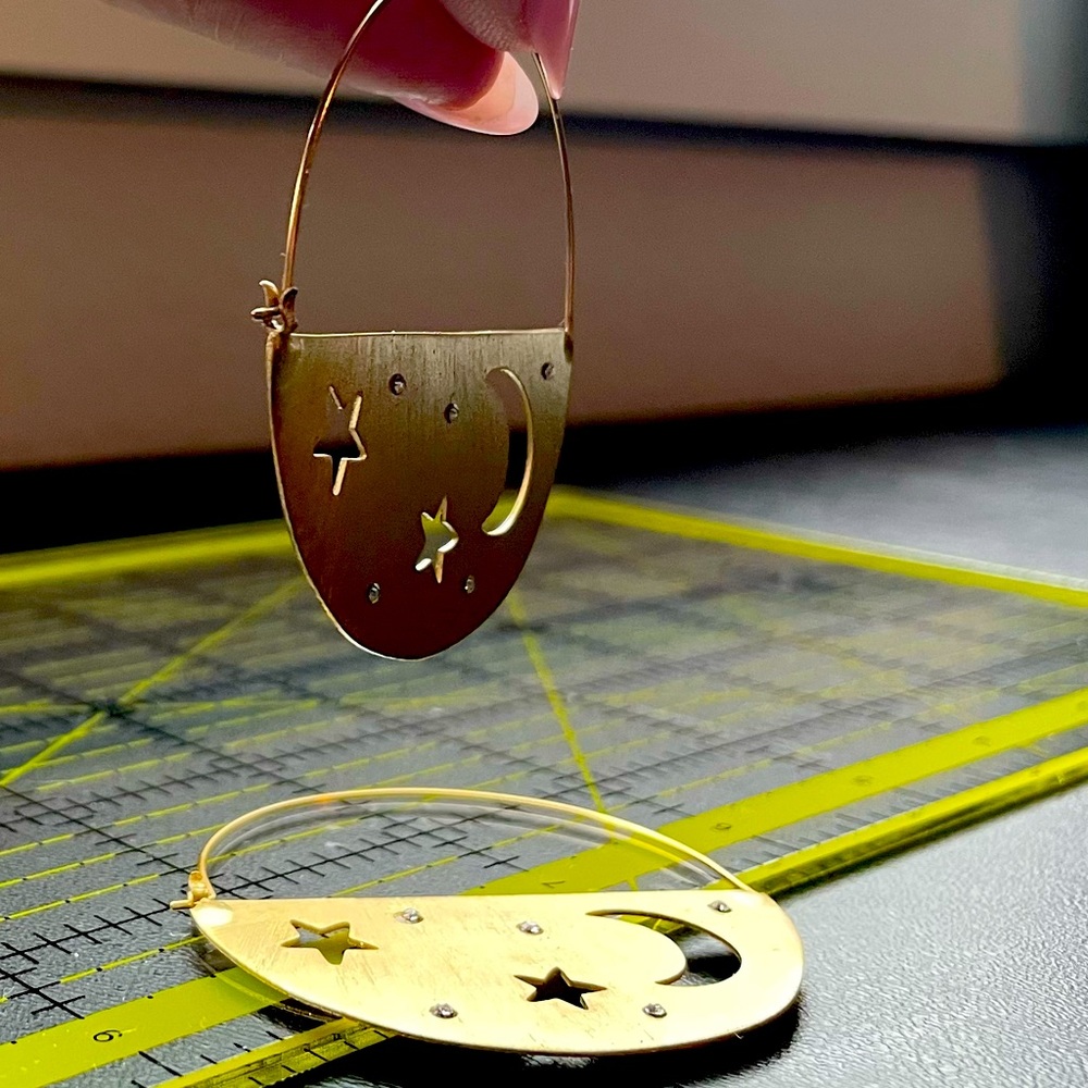 Anthropologie or like moon and star disk hoops
